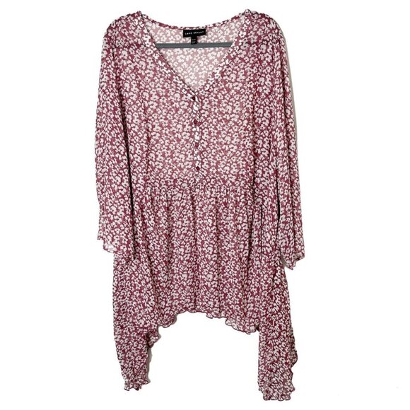 Lane Bryant Women's Tunic Top 26/28 Pink Floral Print Chiffon Asymmetric Sheer - Picture 1 of 11